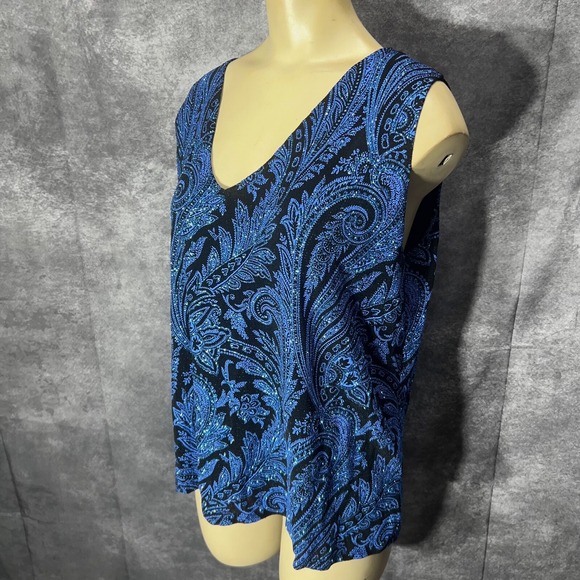 VTG Onyx Nite Sparkle Glitter Tank Top Womens Plus 1X Blue Black Paisley Dressy - Picture 4 of 9
